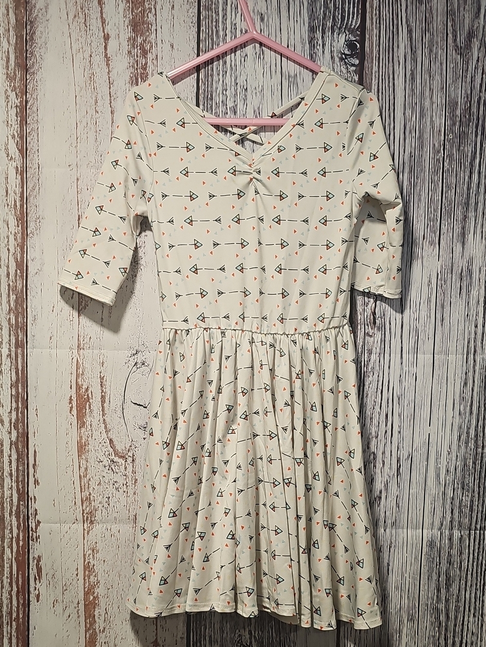 Cream Dress with Orange and Navy Arrow Print